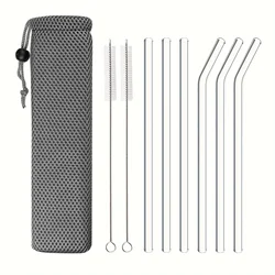 Eco - Friendly Reusable Glass Straws - Set of 9 for Smoothies & Cocktails (Transparent)