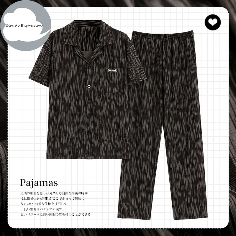 Summer Knitted Men's Pyjamas Plus Size 5XL Pajama Sets Casual Pjs Dots Lounge Masculine Sleepwear Nightwear Pijamas Homewear PJ