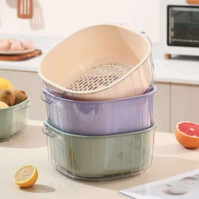 

Draining Basket Double Layer Thickened Vegetable Washing Basin Purple Household Storage And Collection Utensils Kitchen