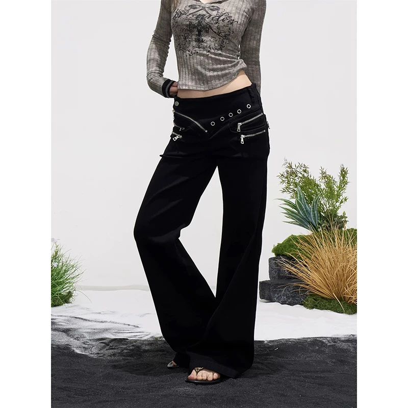 YIBASHU Women's Flare Jeans Low Rise Zipper Denim Pants Japanese Skinny Bell Bottom Abi Y2k Gyaru Stretch Cowboy American Retro 3