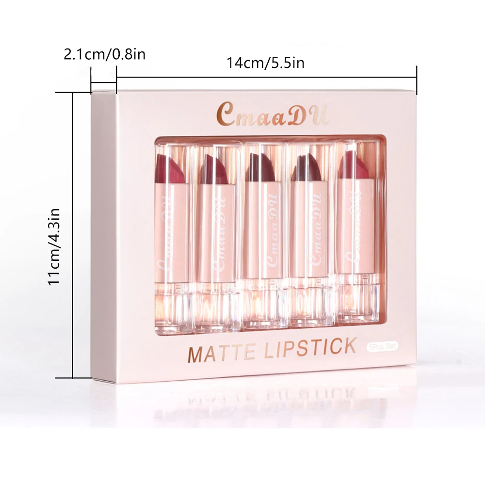 5-teiliges Lippenstift-Set, vielfältige Farbauswahl, einfache Anwendung, antihaftbeschichteter Becher, für ein makelloses Make-up_voghion.com