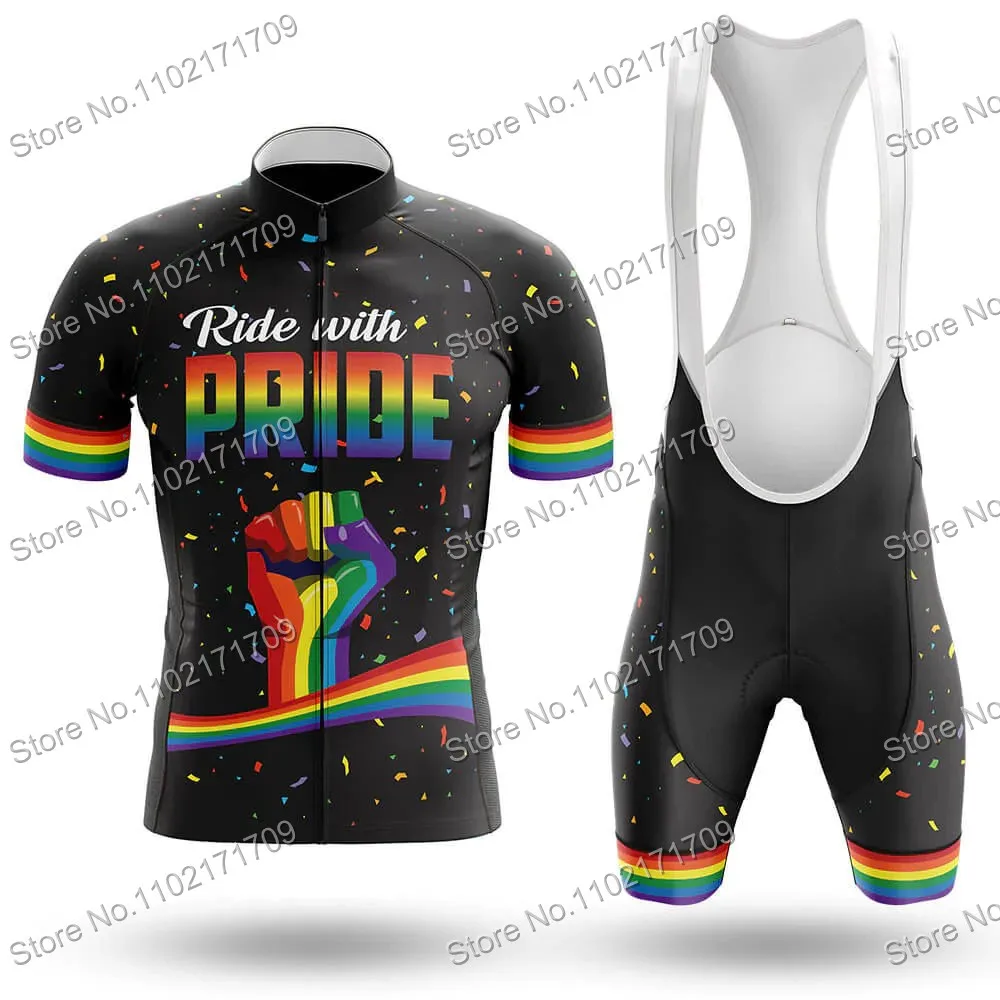 Retro Cycling Jersey Set Unisex Rainbow Stripes Bicycle Clothing
