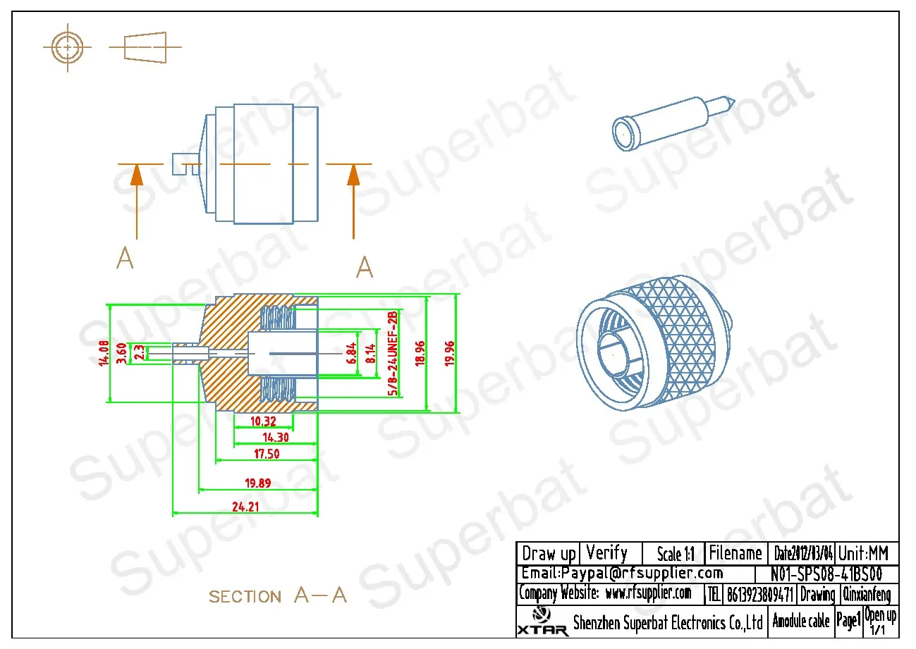 Male Straight RF Coaxial Connector for Semi Rigid Cable RG405