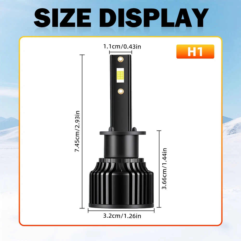 2개입 자동차 조명 LED H1 20000LM LED 램프 자동차 헤드라이트 전구 DC12V 6000K 화이트 자동차 전구 3570 CSP