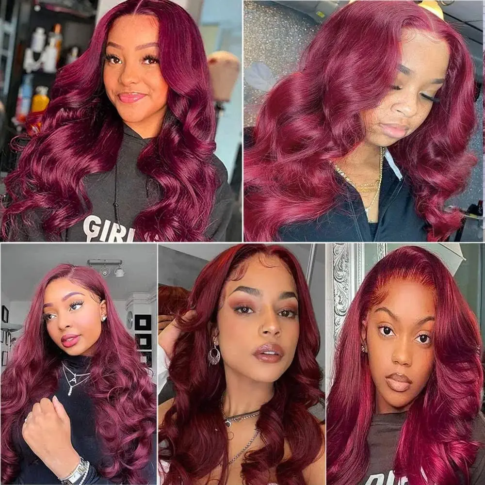 Glueless 5X7 5X5 HD Lace Closure Wig 99j Burgundy Body Wave Lace Front Wig Human Hair 13x4 13x6 HD Lace Fraontal Wig Wear And Go