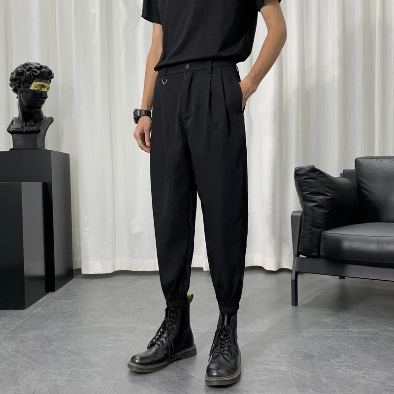 

New Men's Suit Pants Elastic Slim Fit Business Office Elastic Mid Waist Classic Korean Grey Casual Pants Plus Size Solid Pants