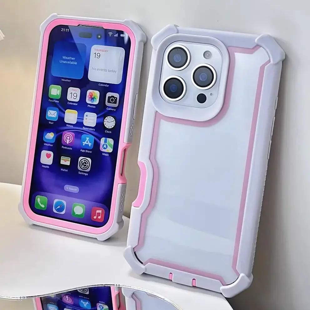 Enhanced Shockproof Armor Phone Case - 2-in-1 Hit Color Design with Clear Acrylic Hard Cover