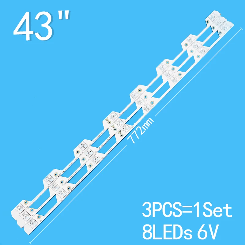 4pcs=1set 8leds 6v 772mm Suitable for 43 inch LCD TV OEM43LB02_LED3030F2.1_V1.0 4C-LB4308-ZM2 43UP130 LVU430ND1L AD9W00