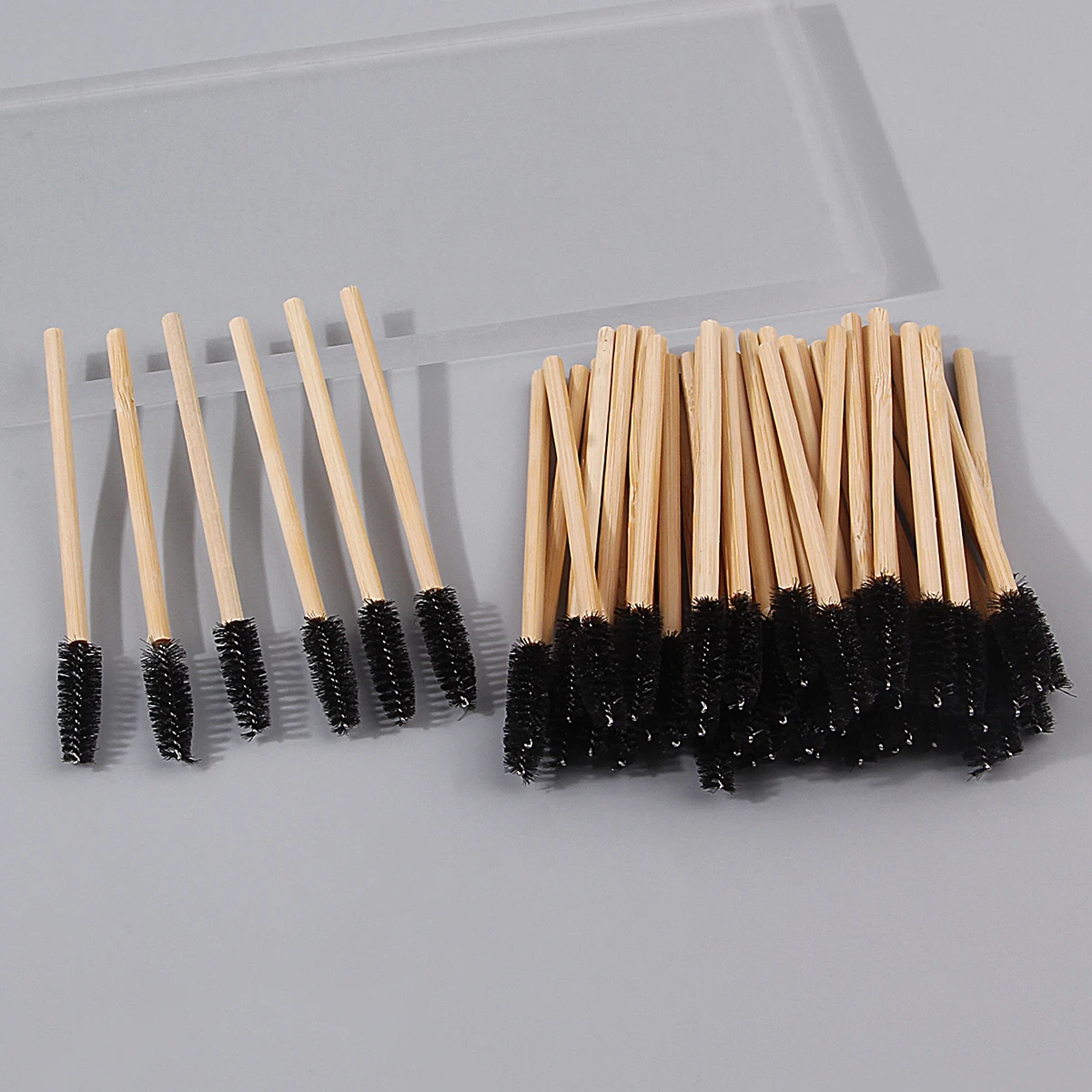 50PCS 대나무 손잡이 마스카라 브러쉬, 나선형 마스카라 브러쉬, 눈썹 컬링 브러쉬, 접목 및 이식 가짜 마스카라