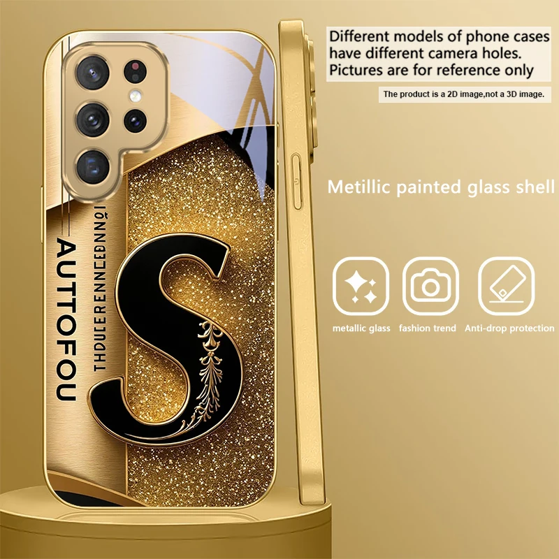 Elegant Golden Glass Phone Case with Ornate S Design
