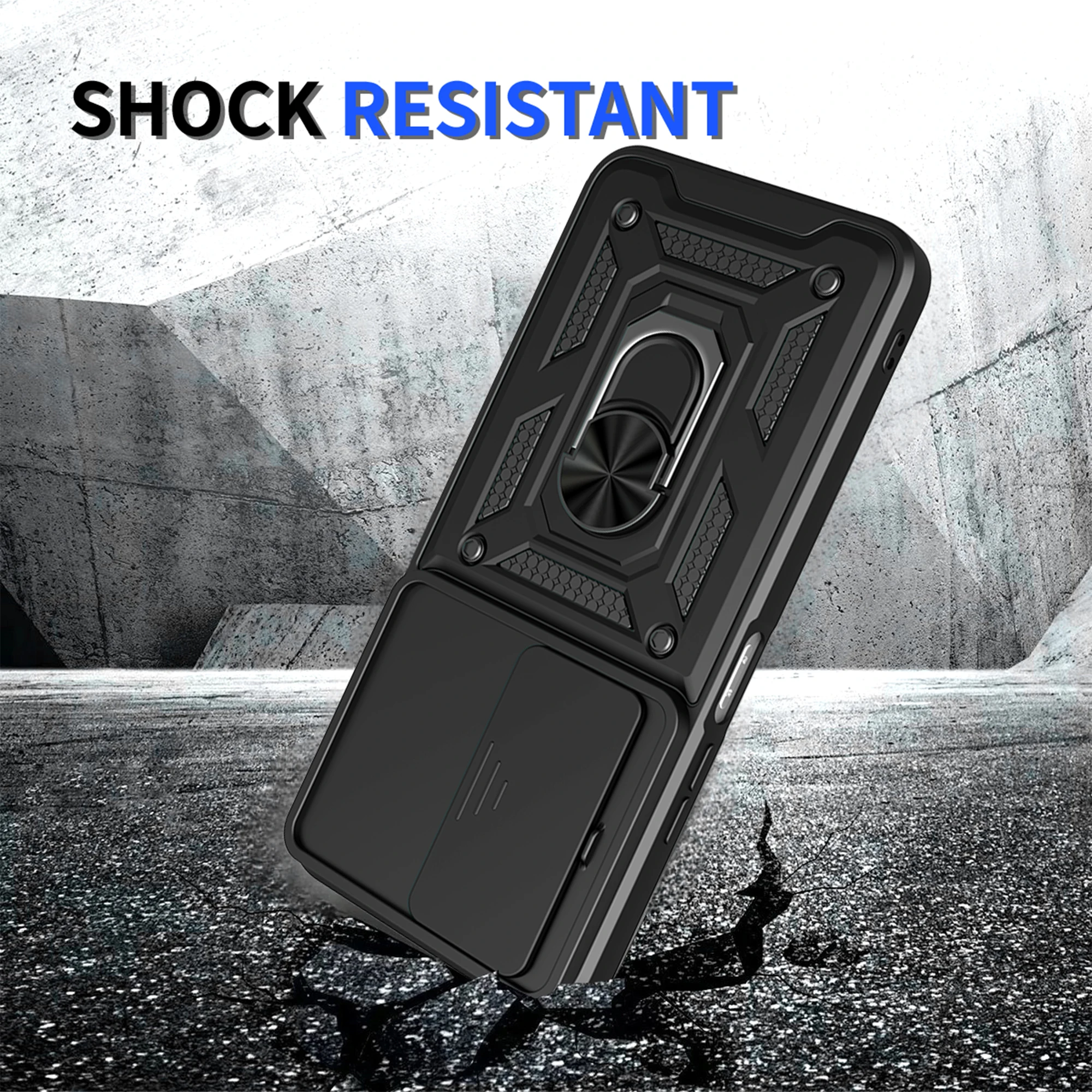 Armor Slide Camera Ring Kickstand Protective Phone Case Cover