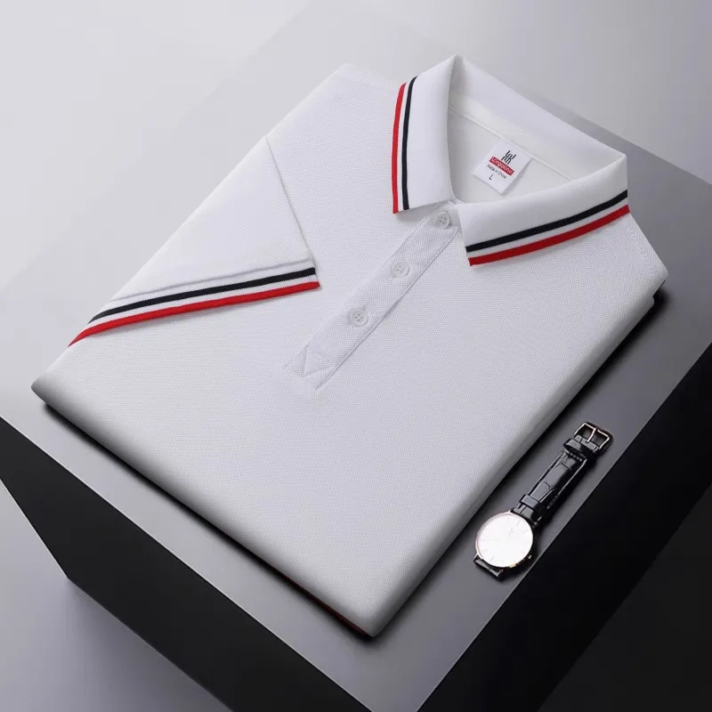 Spring/Summer Men's Solid Color Parallel Bars Polo Shirt Short Sleeve Lower Neck T-shirt&Men's Casual Street Wear New Men's Top