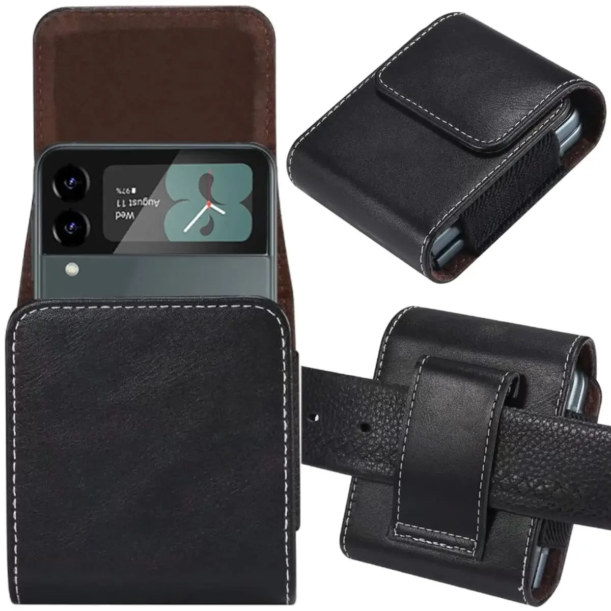 Leather Belt Clip Phone Case - Sleek Flip Design Protection Cover