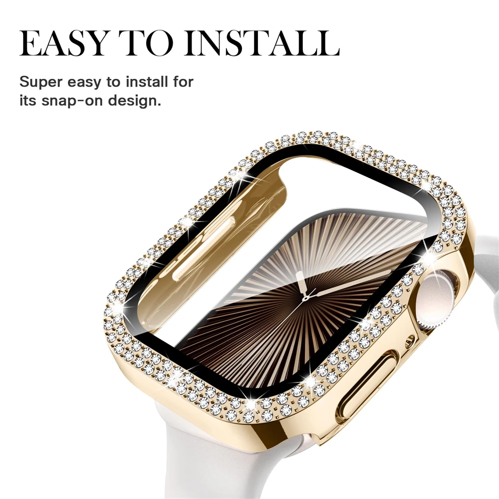 Sparkling Diamond Apple Watch Case with Tempered Glass & Bling Bumper Screen Protector
