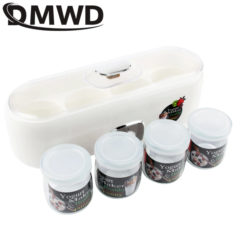 DMWD Electric Yogurt Maker With 4 Glass Cups Automatic Leben Yoghurt Rice Wine Machine Buttermilk Sour Cream Natto Fermenter