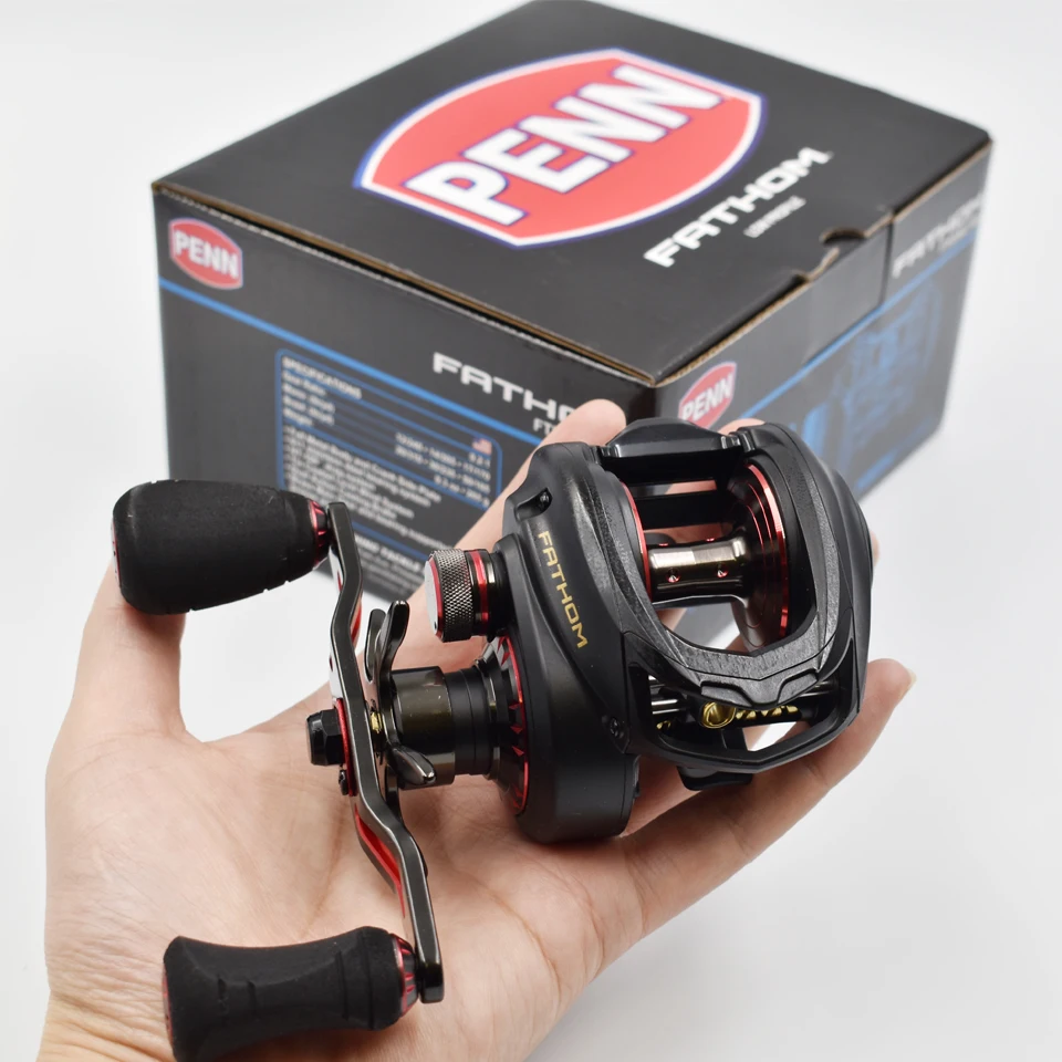 PENN FATHOM-Low Profile Baitcast Reels, Sistema De Rolamento De Aço Inoxidável 6 + 1, Carretel De Pesca De Corpo De Metal Completo, 9.2, 7.3, 6.6 Ratio, Novo