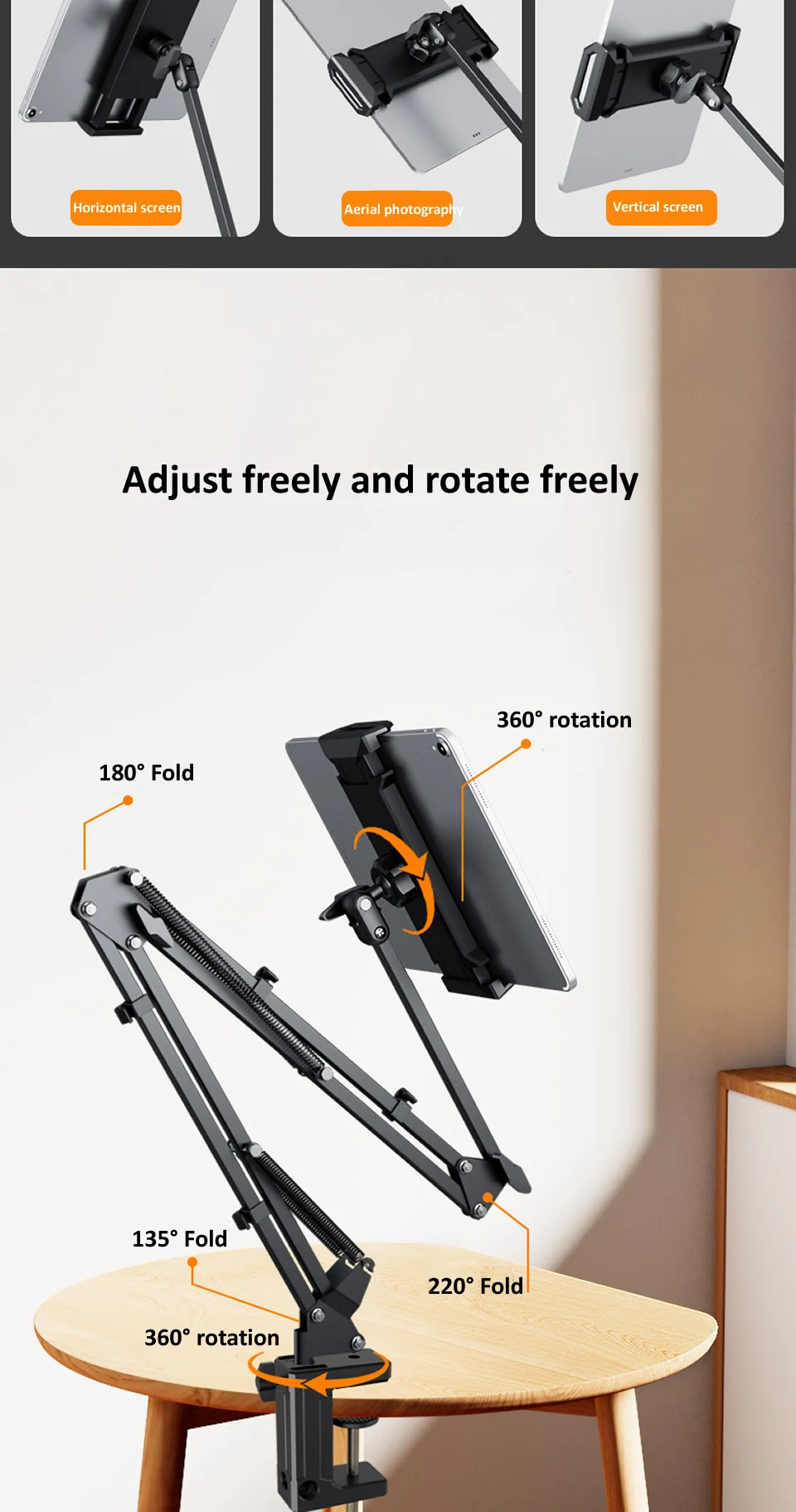support de tablette pour support de téléphone de bureau rotatif bras en aluminium pour xiaomi lenovo