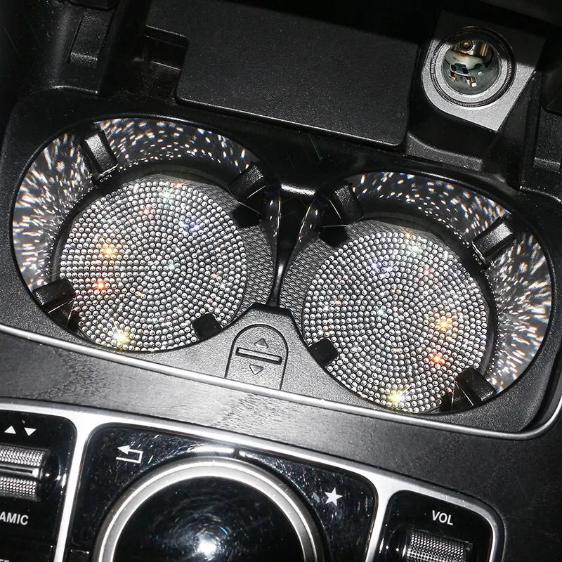 Cup Holder Coasters 2Pcs Diamond Car Coaster Water Cup Slot Non-Slip Mat Silica Pad Auto Interior Decoration