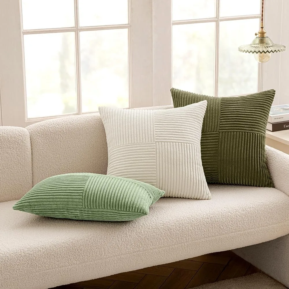 Throw Pillows Cover 18x18 Inch Grey Blue Corduroy Striped Square Pillow Case Western Modern Cushion Cover for Couch Sofa Bedroom 2