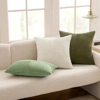 Throw Pillows Cover 18x18 Inch Grey Blue Corduroy Striped Square Pillow Case Western Modern Cushion Cover for Couch Sofa Bedroom 2