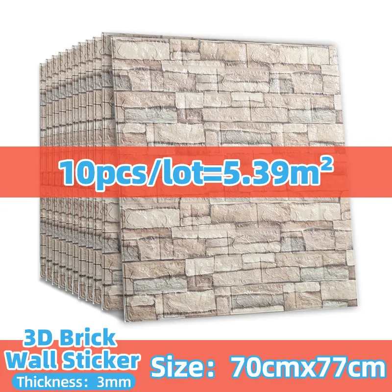 

10pcs Retro 3D Brick Wall Stickers Winter Warm Foam Wallpaper Self Adhesive for Living Kids Room Bedroom Kitchen Wall Home Decor