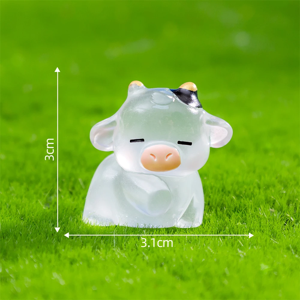 Description Picture 3 of item2 Pcs Cute Mini Realistic luminous Cow Miniatures & Figurines Resin Crafts Car Room Tabletop Gardening Ornaments Decorations