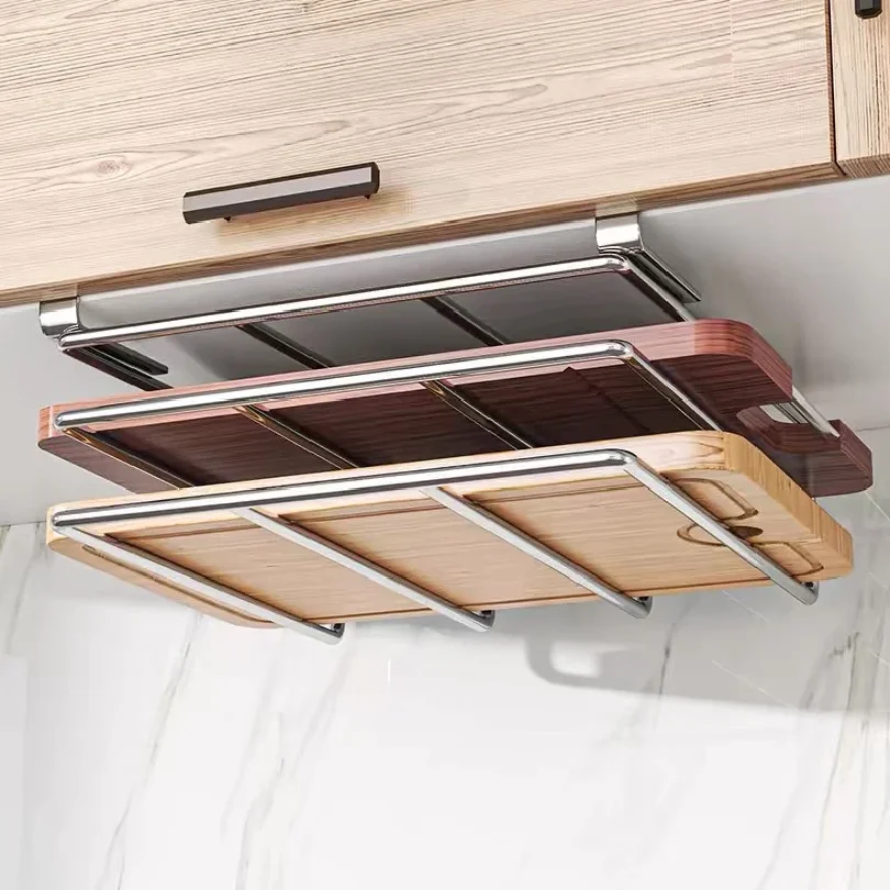 Under Cabinet Cutting Board Organizer Holder Kitchen Hanging Chopping Board Pot Lid Kitchenware Storage Rack Stainless Steel 1
