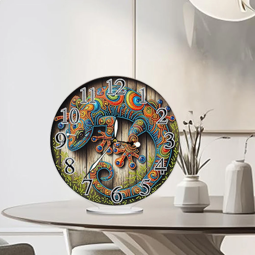 Lizard 2D Flat Acrylic DIY Diamond Painting Clock Kit 5D Diamond Art Clock