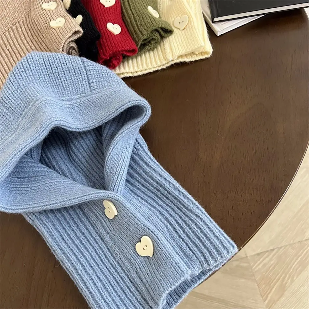 Solid Color Woolen Knitted Children Hat Winter Warm One Piece Kids Scarf Cap Korean Style Ear Protection Cap For Boys Girls