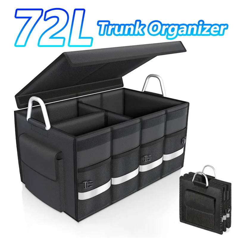 Heavy-Duty 72L Trunk Organizer for Car Large-Capacity Foldable Storage Box High-Density Oxford Cloth Waterproof Car Organizer