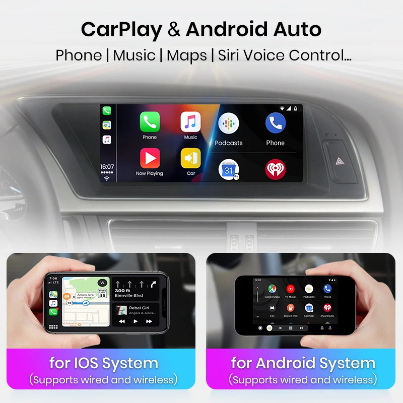 Junsun 8,8 pulgadas CarPlay para Apple Radio de coche Multimedia para Audi A4 A4L B8 2009-2016 4G Bluetooth inalámbrico Android Auto estéreo 5