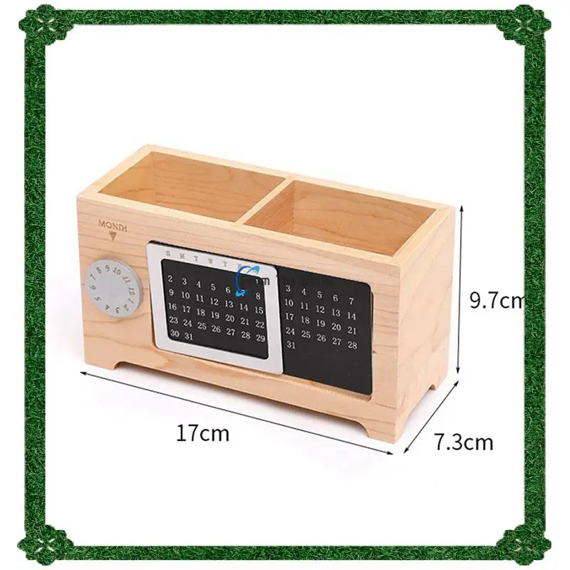 Calendar Pen Holder Multifunctional Desktop Office Storage Box Office Desktop Ornaments Maple Wood Storage Box Wood Color