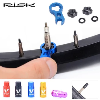 RISK 도로 자전거 밸브 너트, 3 인 1 밸브 코어 렌치, 방수 와셔, 알루미늄, MTB 도로 자전거, 프레스타 밸브 보호 캡