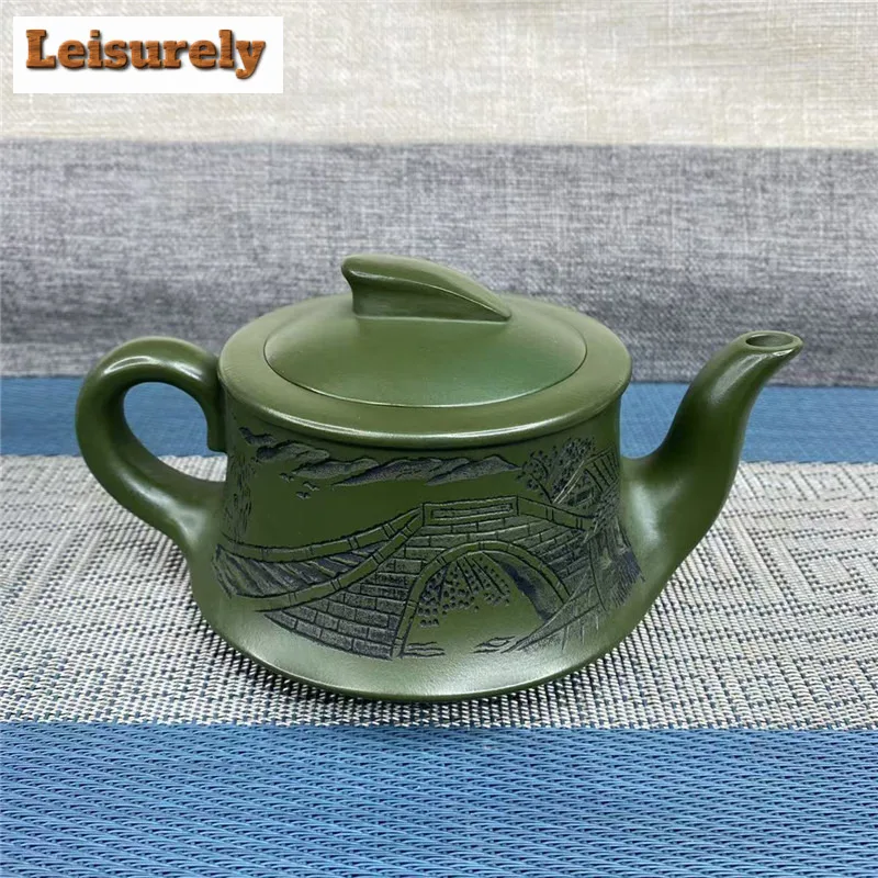 280ml Antique Yixing Purple Clay Teapots Handmade Smooth Sailing Pot Raw Ore Dark Green Mud Tea Soaking Kettle Zisha Teaset Gift