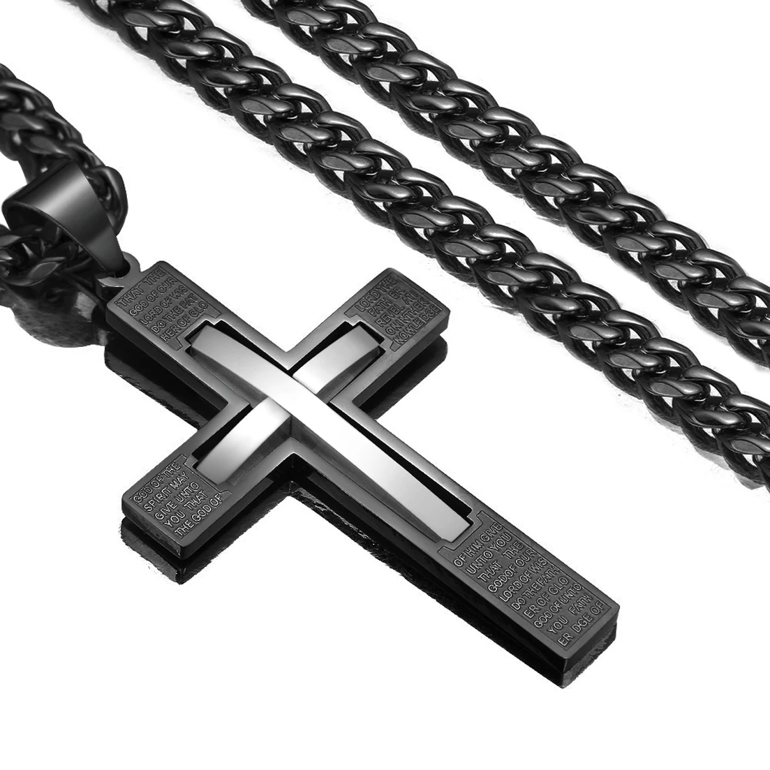 New Fashion Women Mens 316L Stainless Steel Crucifix Cross Pendant Curb Chain Necklace 6mm 18-36