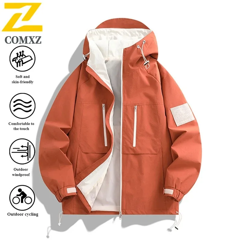 COMXZ Windbreaker Couple's Water-Repellent  Lightweight Outdoor Jacket for Hiking Camping Fishing Trendy Hooded Sportswear 2025