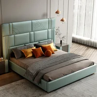 Lit en cuir italien lit de mariage chambre principale lit moderne minimaliste lumière luxe lit Double en bois massif 4