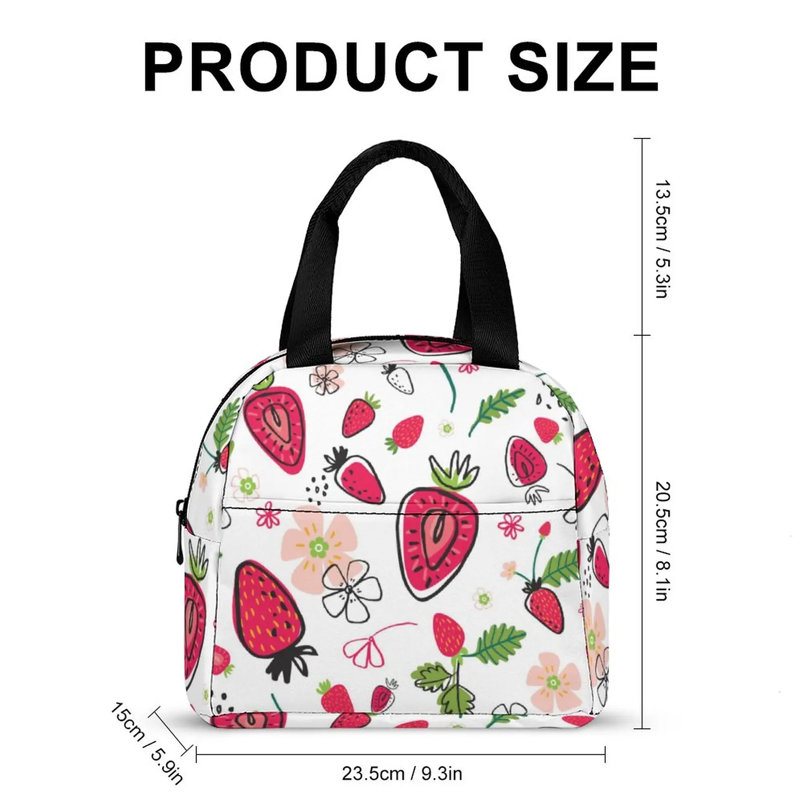 Custom Pattern Tote Lunch Bags for Women Print Colored Strawberry Portable Meal Bag Picnic Travel Breakfast Box Office School