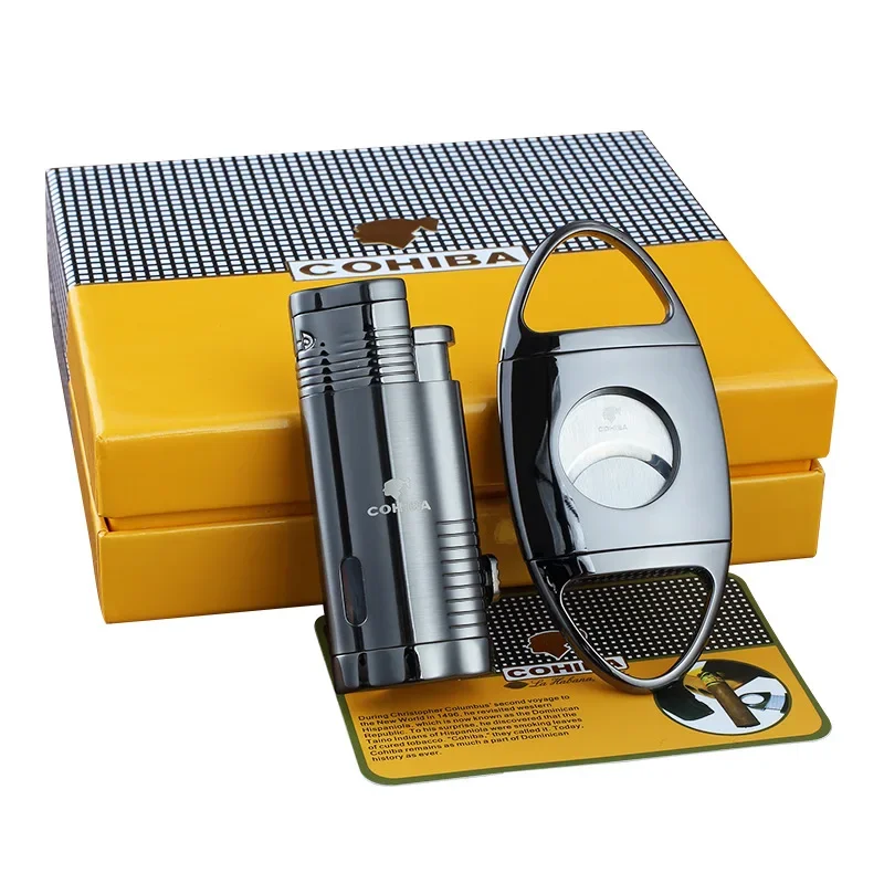 

COHIBA Metal Windproof Turbine Torch Lighter Igniter Cigar Scissors Barbecue Camping Cigar Tools Men's High end Gift