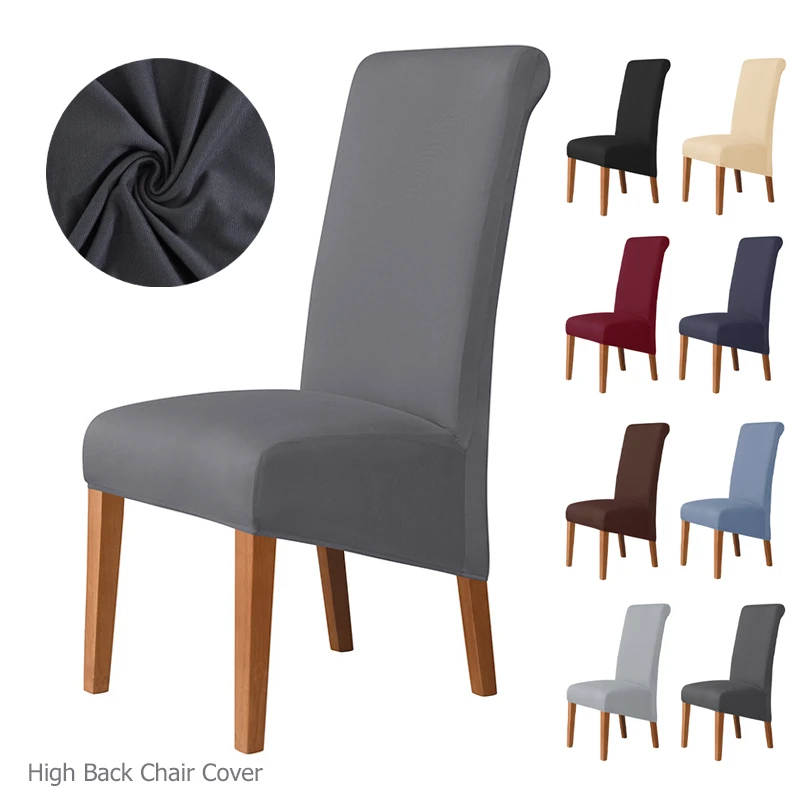 High Back Solid Color Chair Cover Xl Size High Elasticity Smooth Fabric