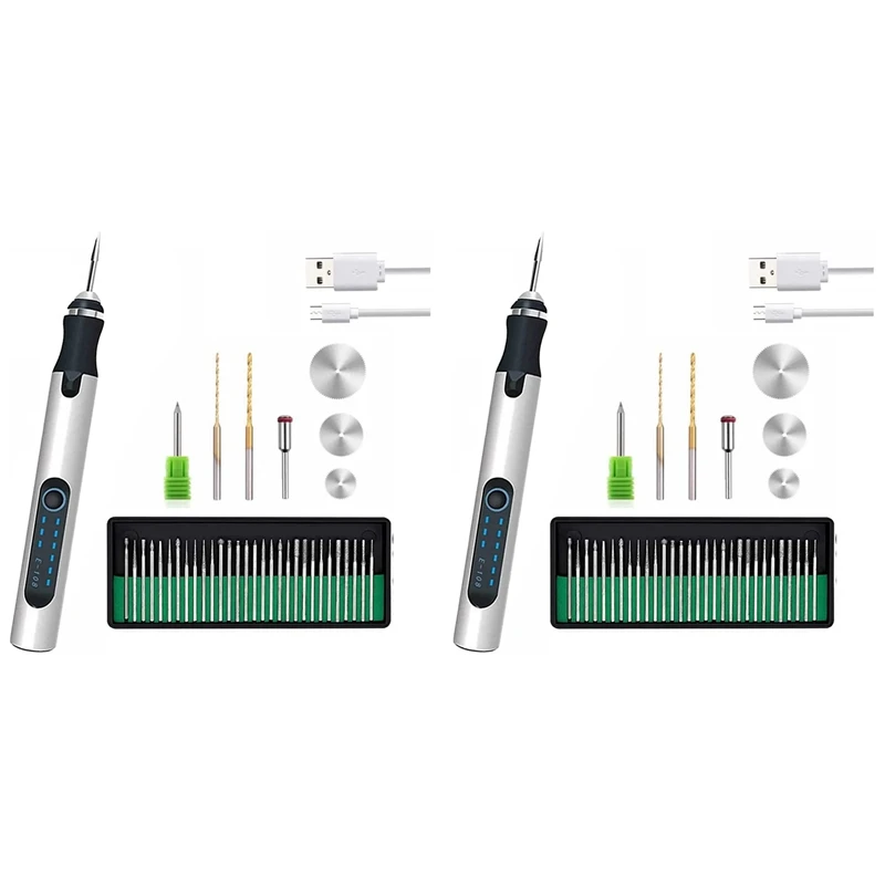 

2X USB Customizer Professional Engraving Pen 30 Bits, Rechargeable Engraving Pen Cordless, Engraver Tool For Metal