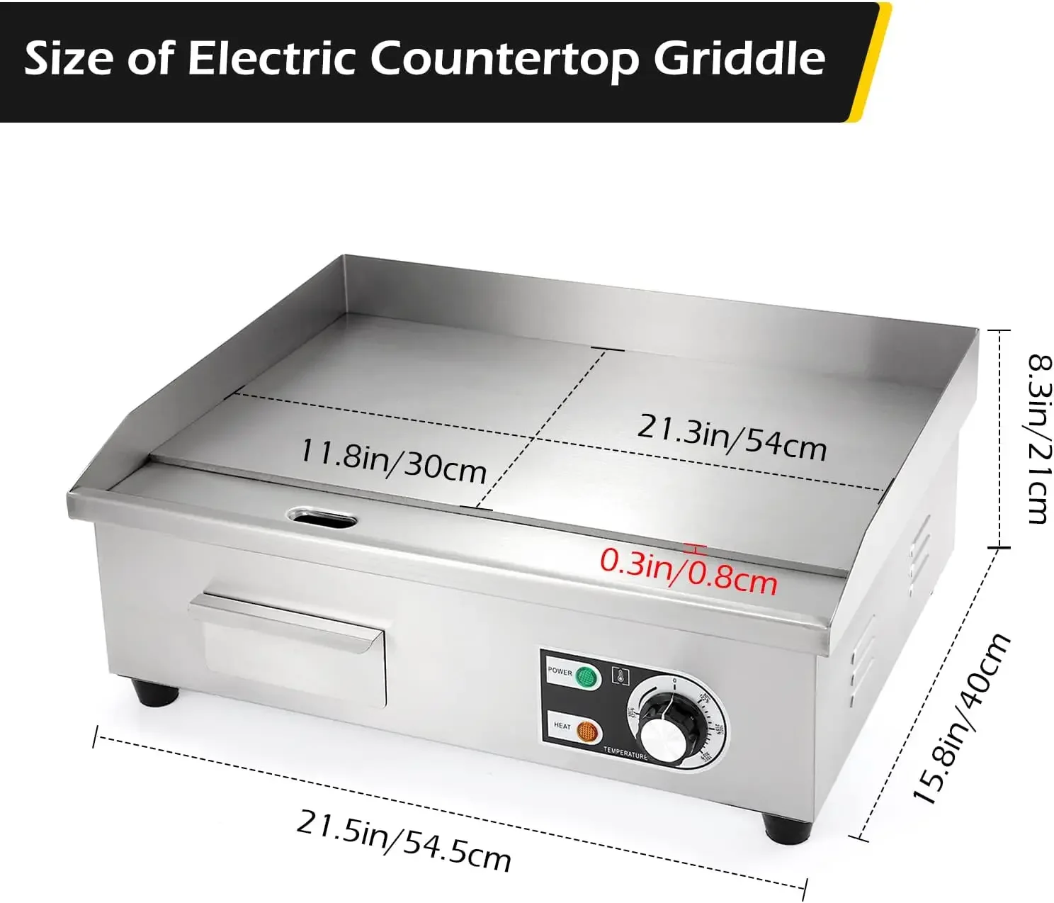 Commercial Electric Griddle 22'' Flat Top Grill Countertop Griddle 3000W 110V Stainless Steel Teppanyaki Grill Large Griddles fo 5