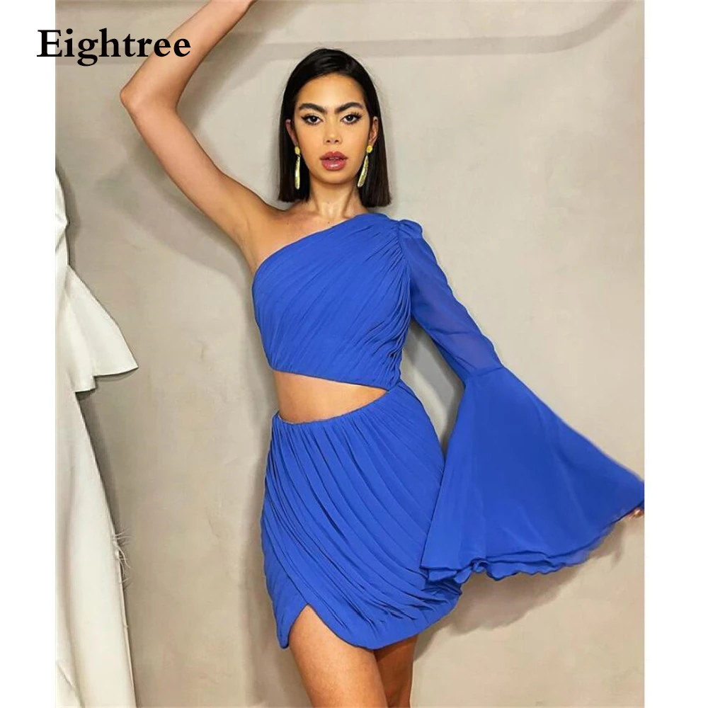 

Elegant Blue One Long Sleeve Short Evening Dress A Line Formal Club Party Prom Gowns ​​Mini Night Dresses Vestidos de fest