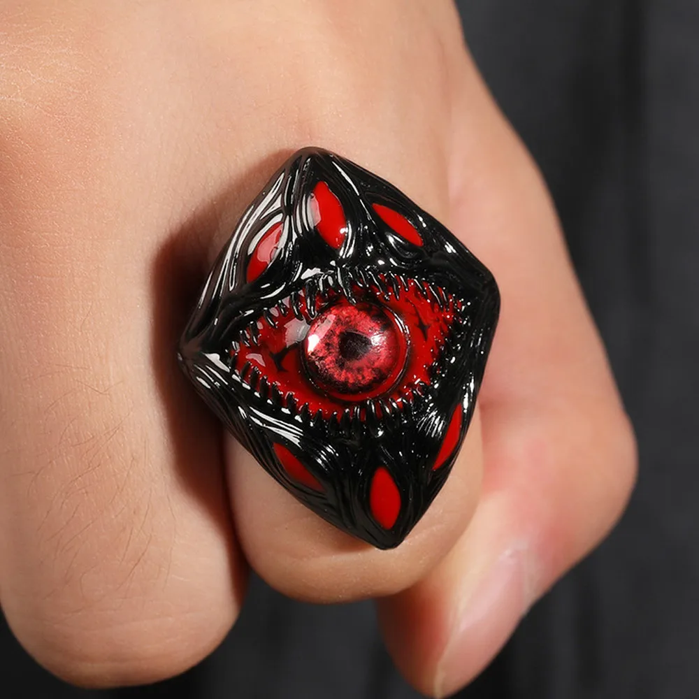 

Vintage Devil's Eye Black Red Eyes Ring Punk Gothic Hip Hop Baguette Heart Rings Personality Fashion Costume Jewelry Gifts