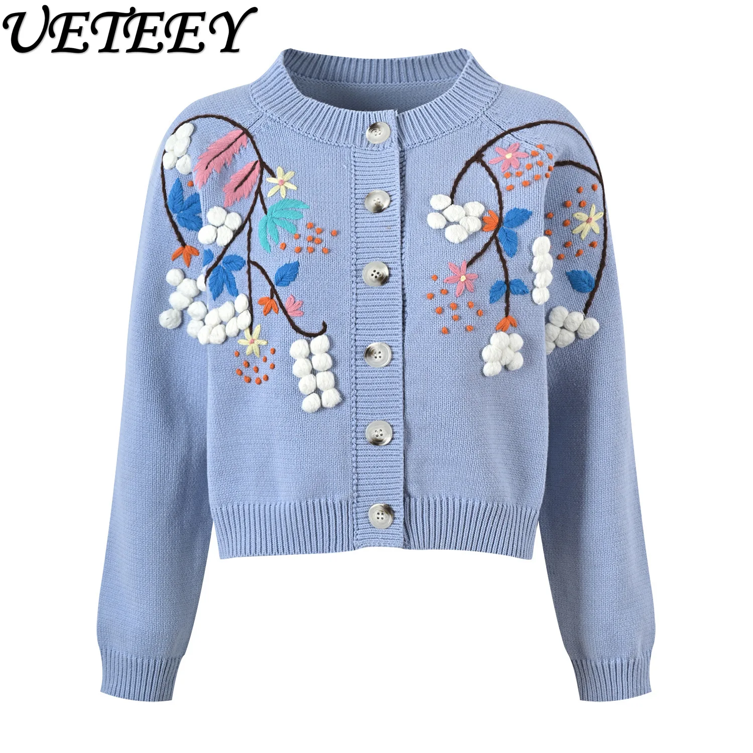 

Exquisite Flowers Embroidered Elegant Slimming Single-Row Knitted Cardigan Coat 2024 Spring New Sweater Bottoming Shirt Women