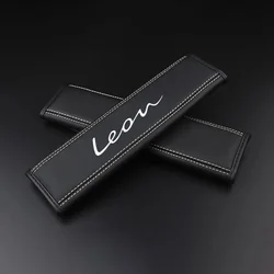 Premium Leather Car Seat Belt Shoulder Covers - Set of 2 (Black white - LEON)