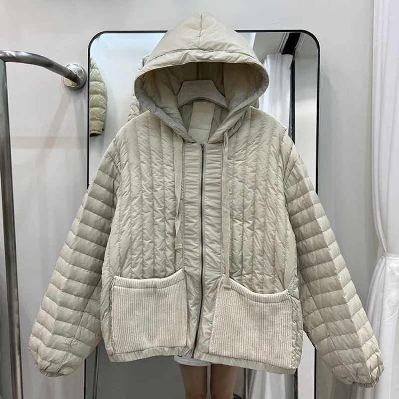 

Warm winterfashionableNew Lightweight Women's Short down 2022 off-Season Korean Style Hooded Knitted Pocket Splicing Coat Winter