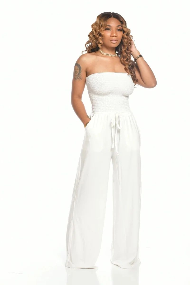 2021 Casual Off Shoulder Wrap-chest Wide-leg Jumpsuits Women Spring Summer Slim Sexy Distressed Fold Sashes Rompers Plus Size
