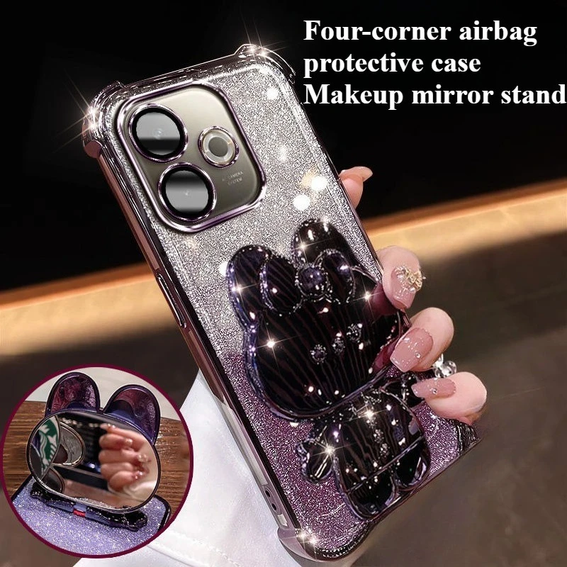 Fashion Glitter Mirror Holder Phone Case with Enhanced Airbag Protection