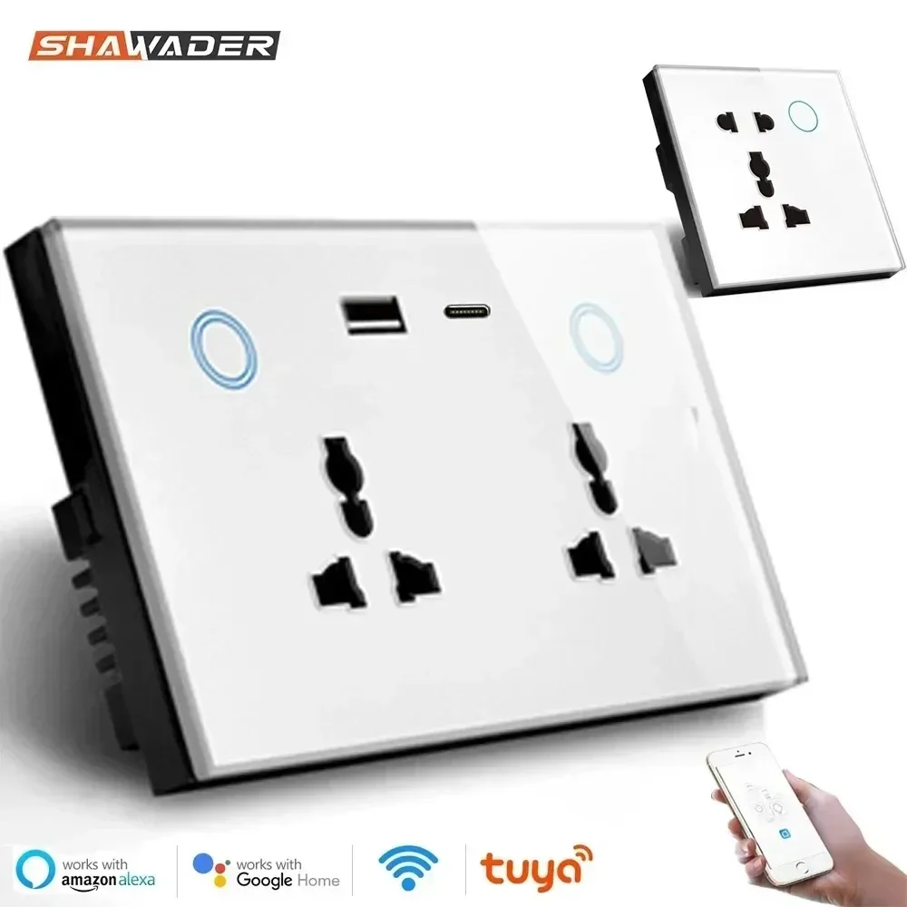 Shawader Tuya Wifi Smart USB Type-C PD 20W مقبس الحائط العالمي قابس كهربائي منفذ مفتاح الطاقة اللاسلكي، Alexa Google Home